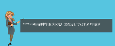 2025年湖南初中毕业读火电厂集控运行专业未来5年前景