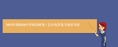 2025年湖南初中毕业读财务 / 会计电算化专业好不好