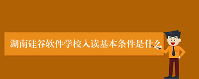 湖南硅谷软件学校入读基本条件是什么