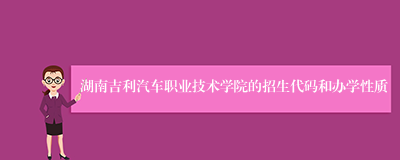 湖南吉利汽车职业技术学院的招生代码和办学性质