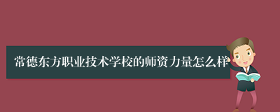 常德东方职业技术学校的师资力量怎么样