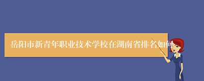 岳阳市新青年职业技术学校在湖南省排名如何